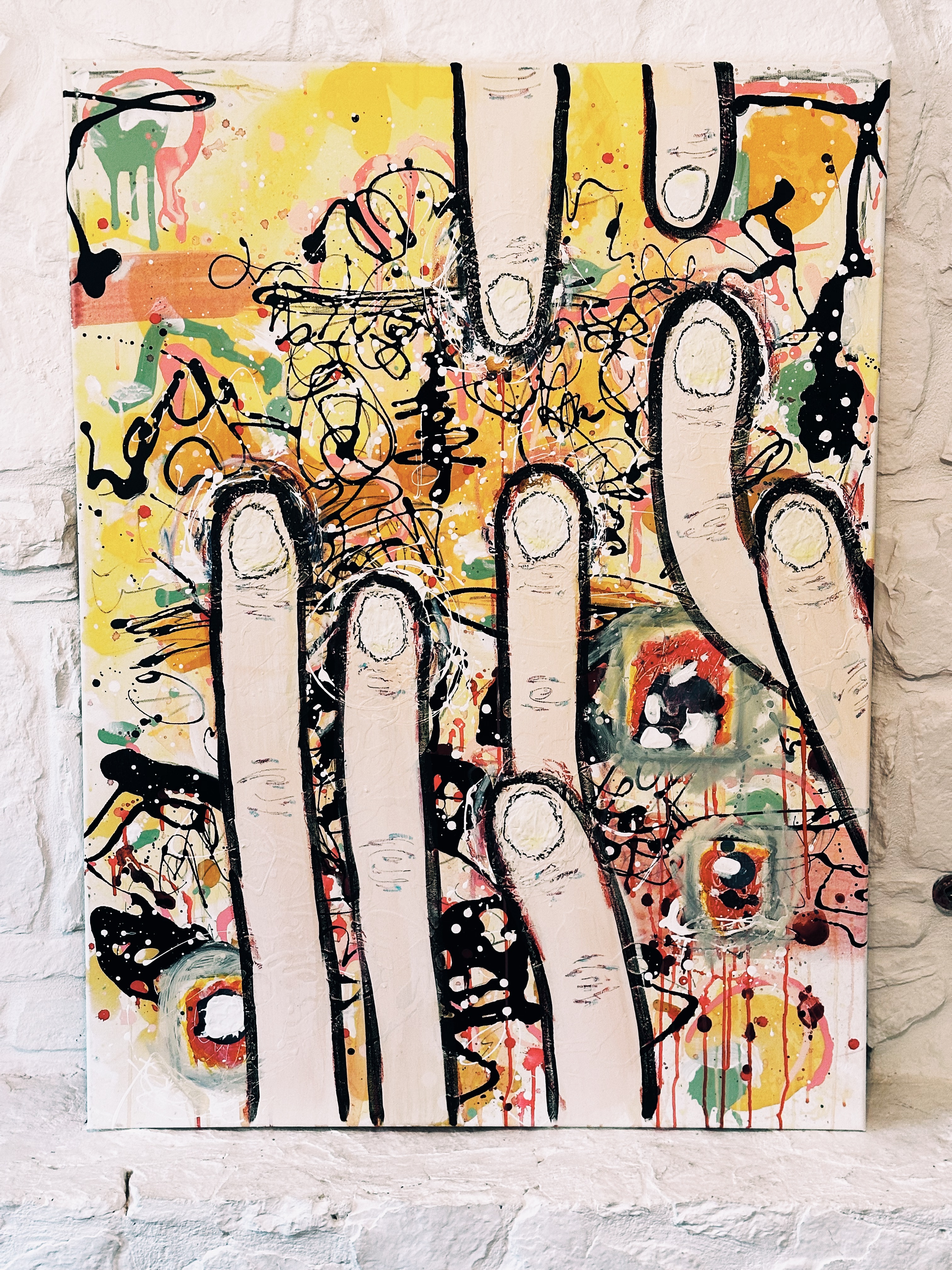 Finger Painting — Acrylic and dye on canvas, 36 x 48 in.